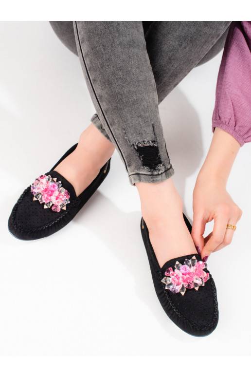 Dámské děrované mokasíny s krystalky Shelovet černé