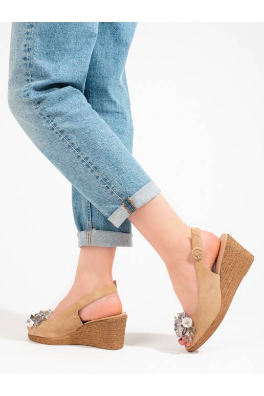 Dámské espadrilkové béžové sandály na klínku Potocki