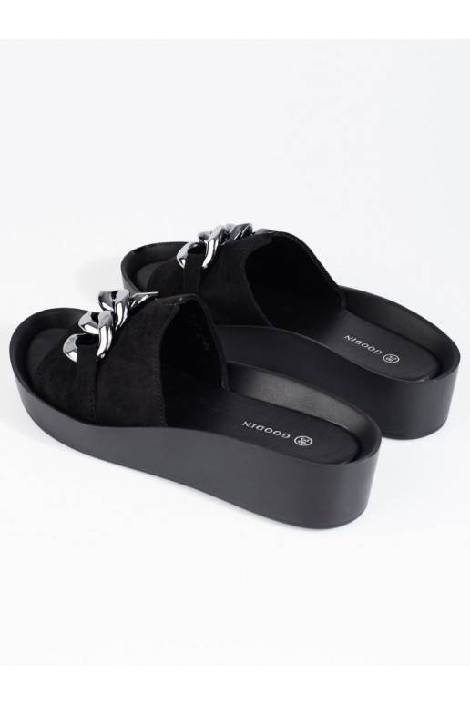 Pohodlné černé dámské pantofle Shelovet s řetízkem