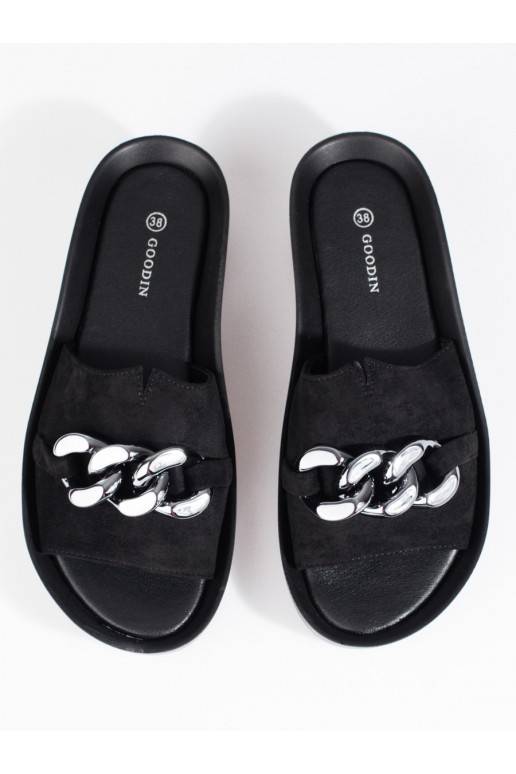 Pohodlné černé dámské pantofle Shelovet s řetízkem