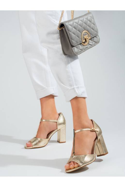 Zlaté dámské klasické sandály na vysokém podpatku Shelovet