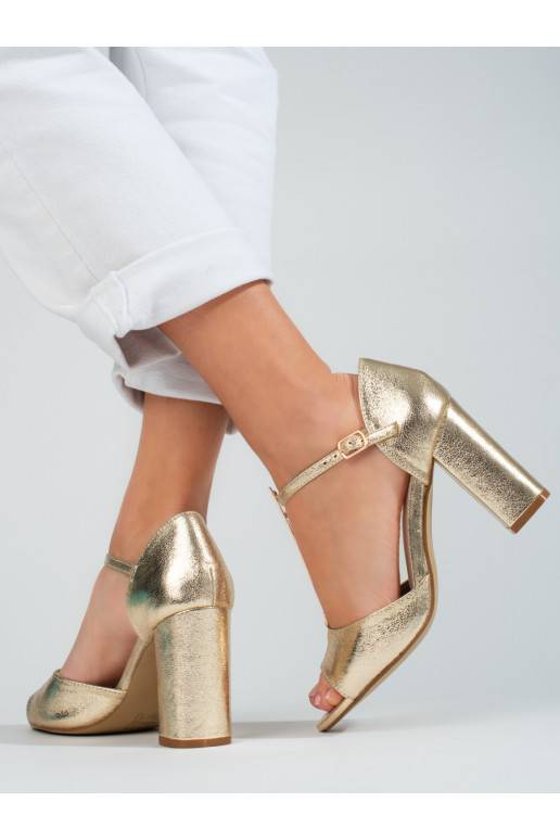 Zlaté dámské klasické sandály na vysokém podpatku Shelovet