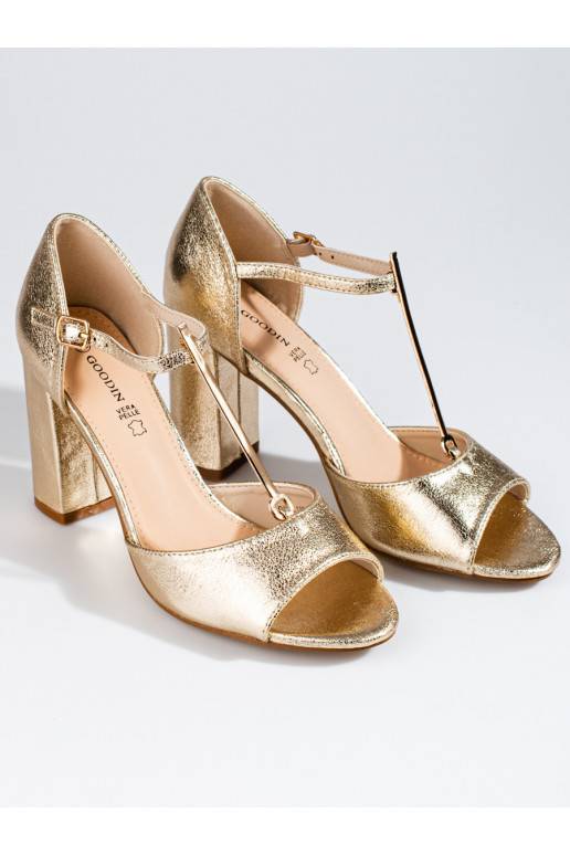 Zlaté dámské klasické sandály na vysokém podpatku Shelovet