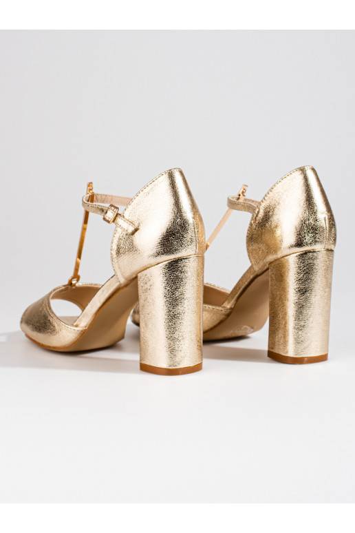 Zlaté dámské klasické sandály na vysokém podpatku Shelovet