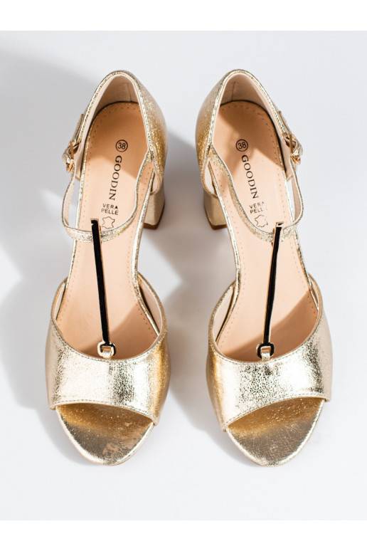 Zlaté dámské klasické sandály na vysokém podpatku Shelovet