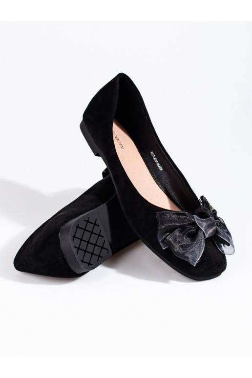 Semišové dámské baleríny s mašlí Shelovet černé