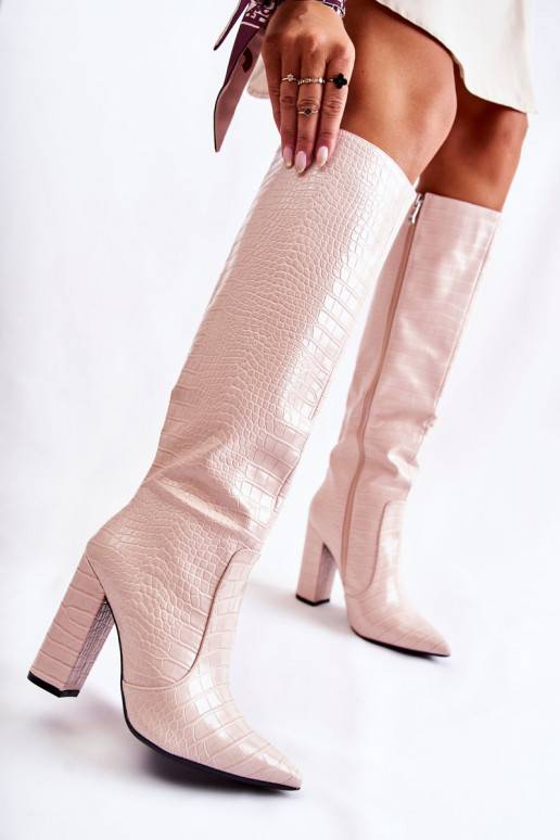 dlouhé kozačky na podpatku béžové...