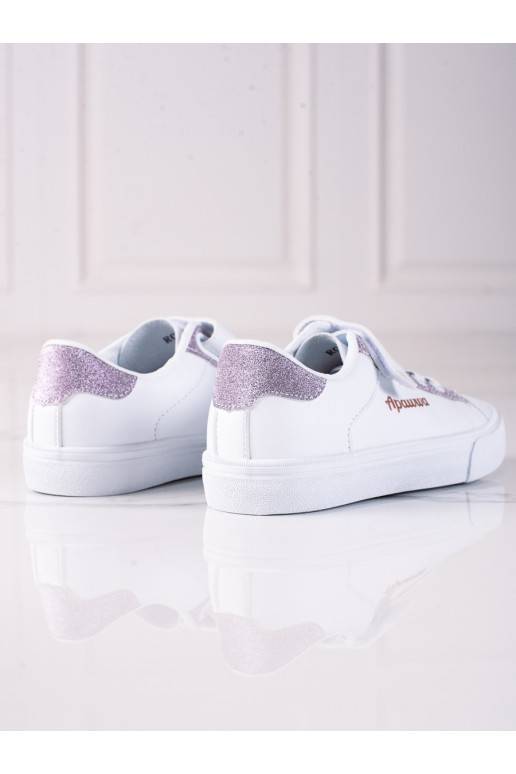 Dětské tenisky Shelovet bílé s růžovým brokátem