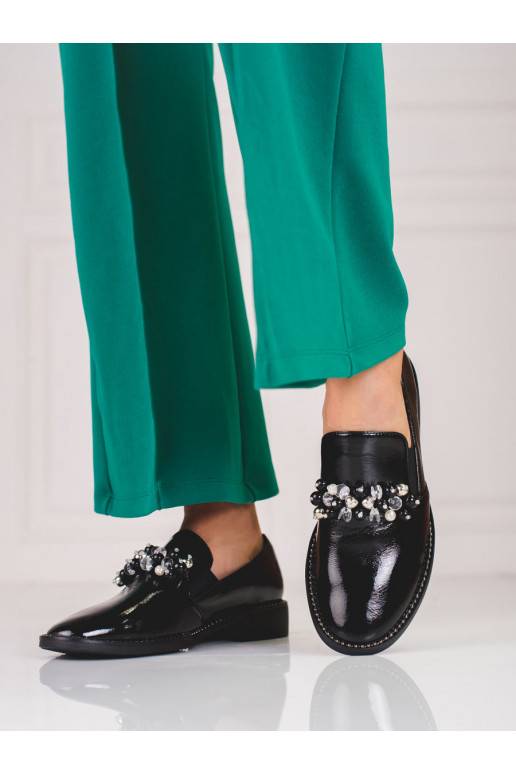 Dámské lakované lordsy s ornamentem Shelovet černé