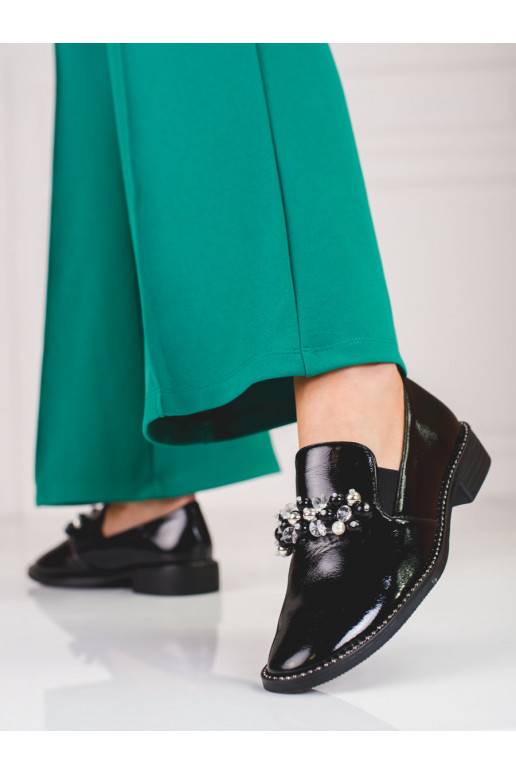 Dámské lakované lordsy s ornamentem Shelovet černé