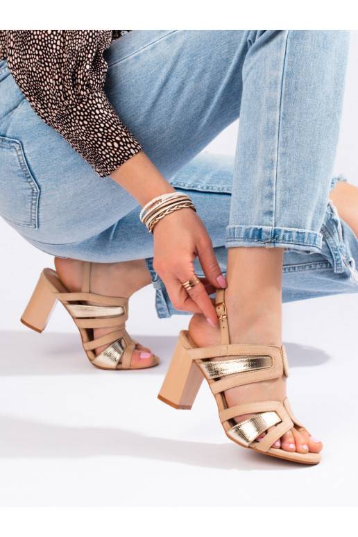 Dámské béžovo-zlaté sandály na podpatku Vineza