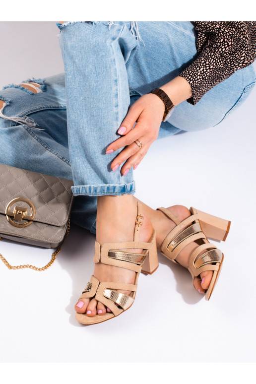 Dámské béžovo-zlaté sandály na podpatku Vineza