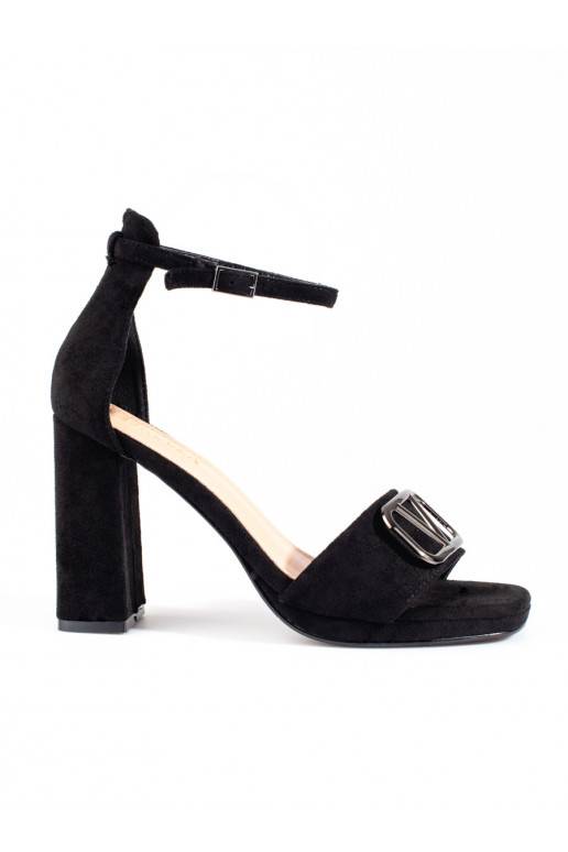 Dámské černé sandály na vysokém hrubém podpatku Vinceza