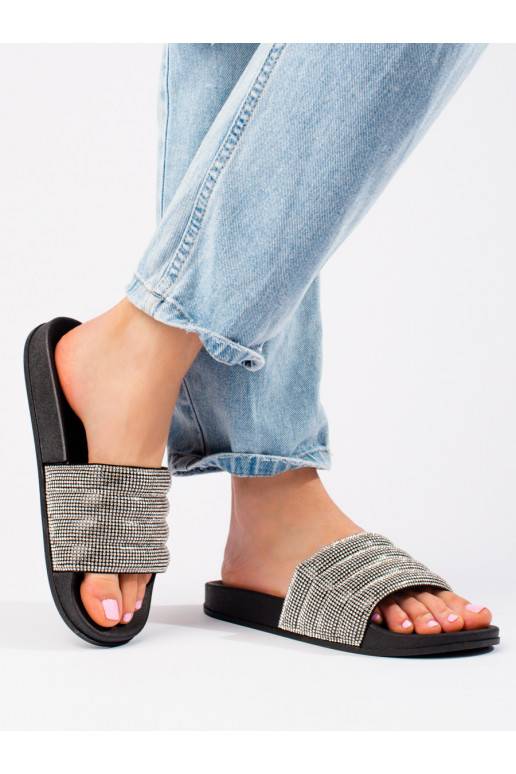 Šedé pantofle s kamínky Shelovet