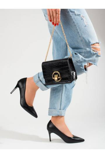 Klasyczne damskie czarne czółenka na szpilce Shelovet 2