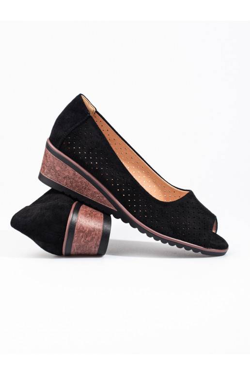 Dámské dírkované semišové lodičky na klínku Potocki černé