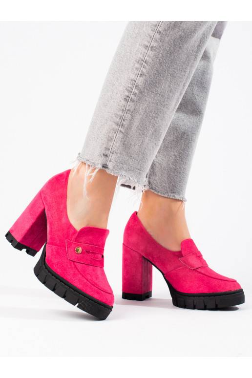 Růžové semišové boty na vysokém podpatku značky Vinceza