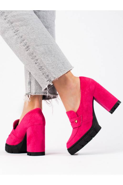 Růžové semišové boty na vysokém podpatku značky Vinceza