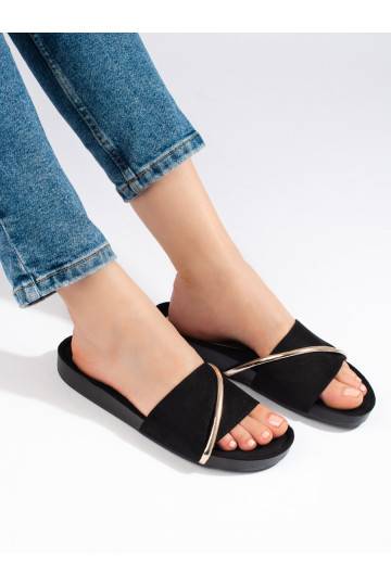 Černé pantofle se zlatým zdobením Shelovet