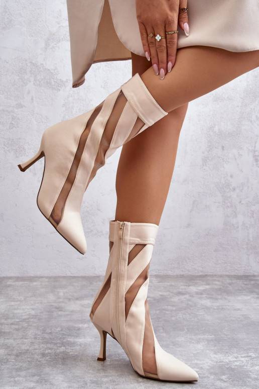 Béžové kozačky Deyna s tenkými podpatky Béžové kozačky Deyna s tenkými podpatky