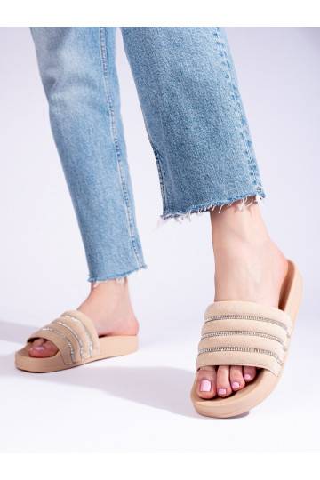 Dámské béžové pantofle s krystalky Shelovet 2