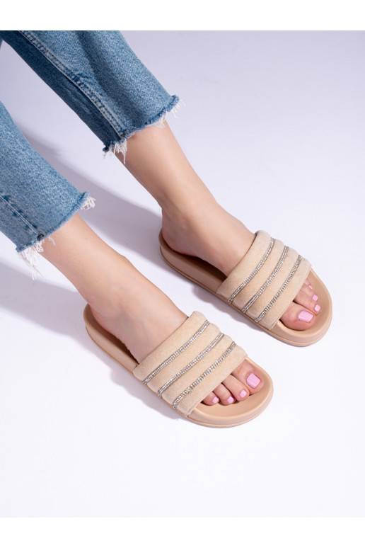 Dámské béžové pantofle s krystalky Shelovet