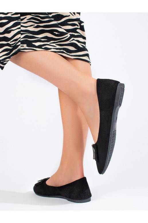 Dámské černé semišové baleríny s přezkou Shelovet