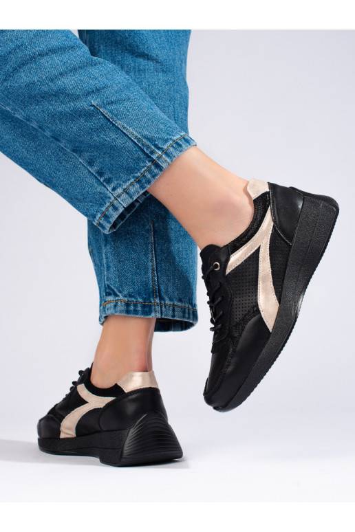 Černé kožené tenisky na platformě Shelovet