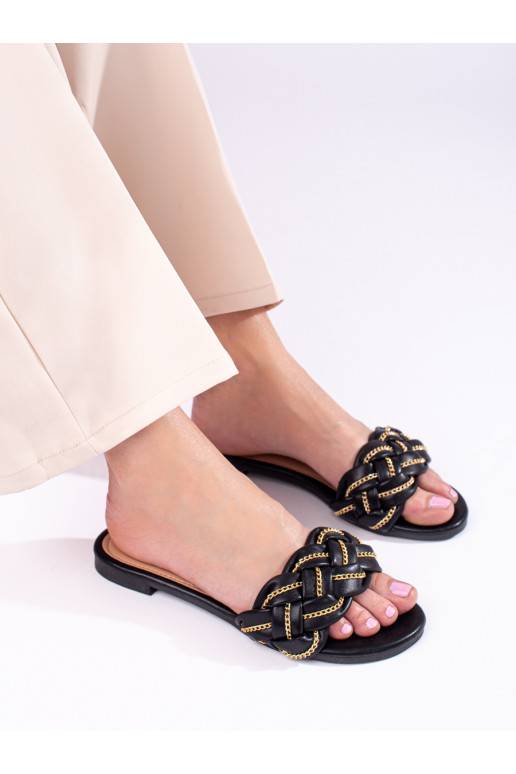 Elegantní černé sandály s řetízkem Shelovet