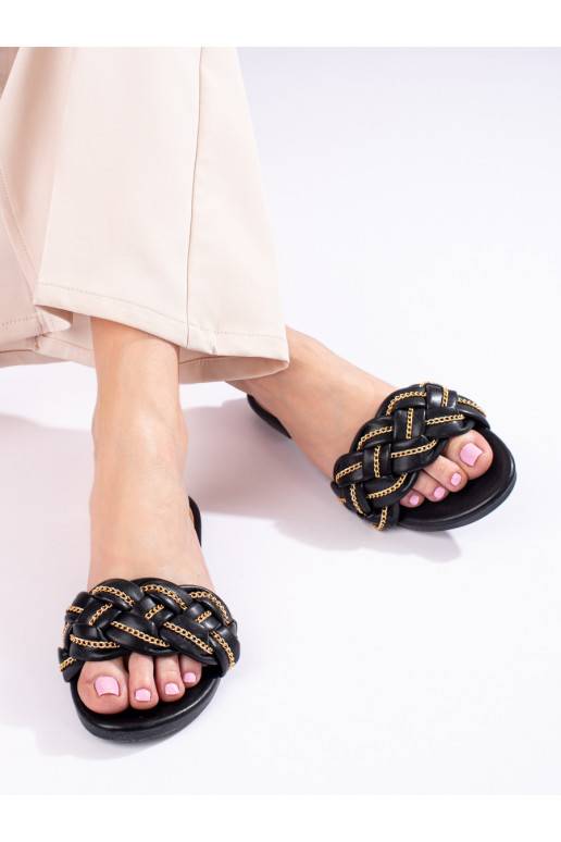 Elegantní černé sandály s řetízkem Shelovet