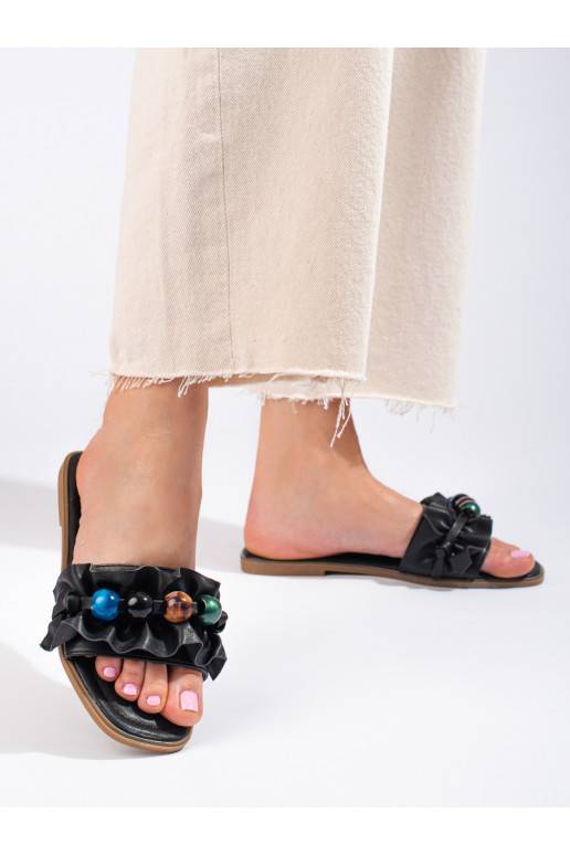 Dámské pantofle na ploché podrážce černé Shelovet