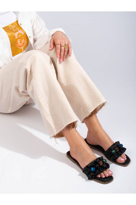 Dámské pantofle na ploché podrážce černé Shelovet