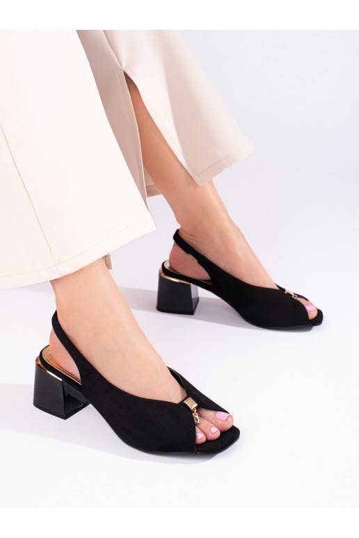 Černé elegantní dámské semišové sandály na sloupku Shelovet