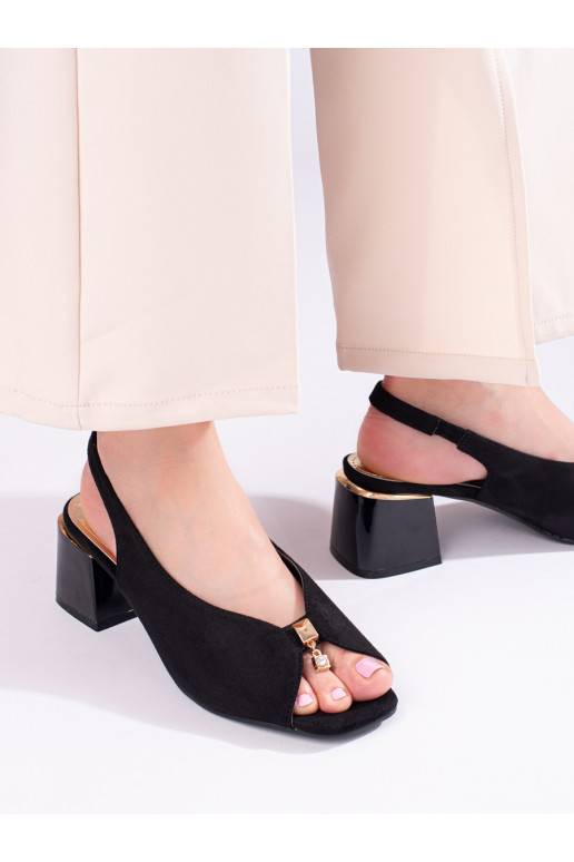 Černé elegantní dámské semišové sandály na sloupku Shelovet