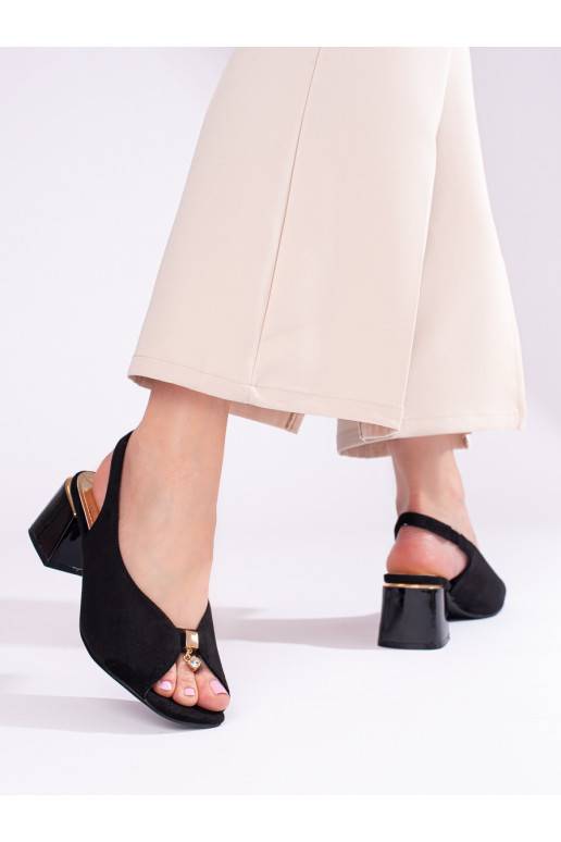 Černé elegantní dámské semišové sandály na sloupku Shelovet