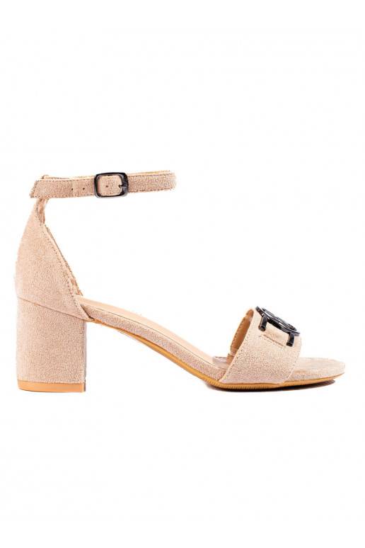 Béžové semišové sandály na podpatku Potocki