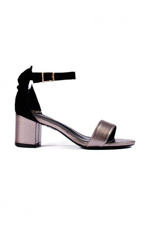 Černo-stříbrné sandály na podpatku s mašlí Potocki