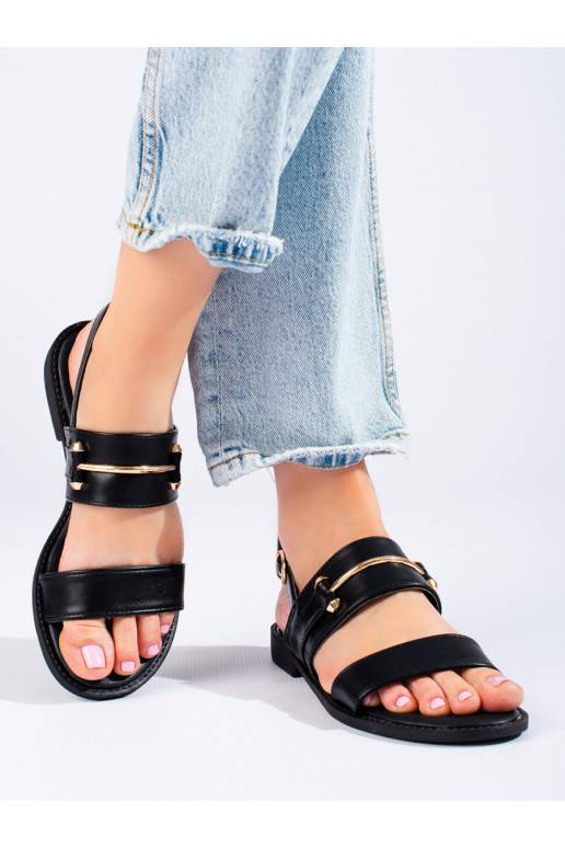 Černé dámské sandály se zlatým zdobením Potocki