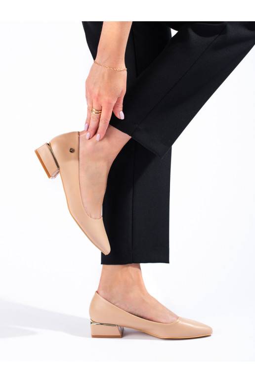 Dámské béžové semišové baleríny na nízkém podpatku Vinceza