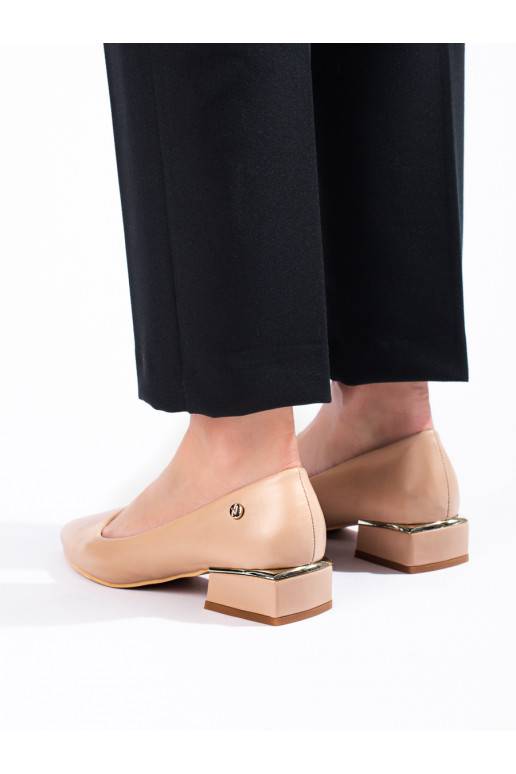 Dámské béžové semišové baleríny na nízkém podpatku Vinceza