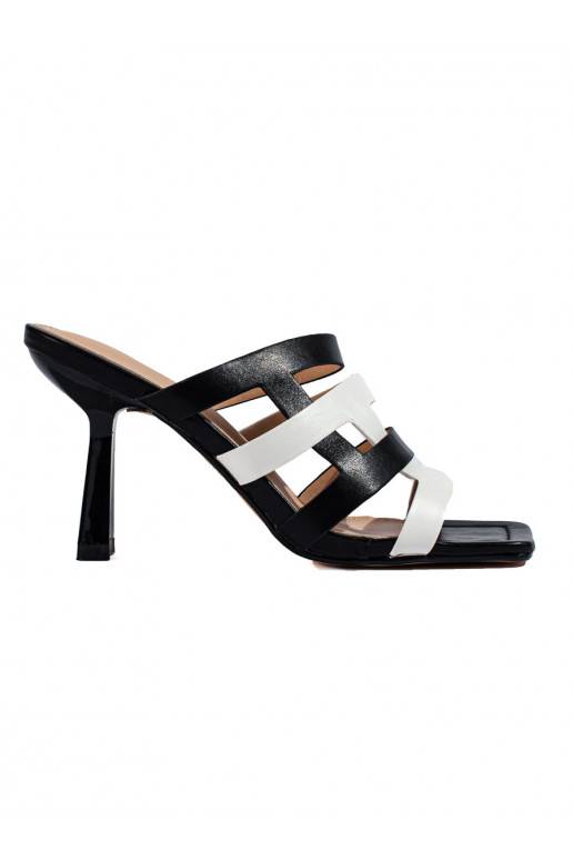 Dámské černo-bílé pantofle na podpatku Shelovet