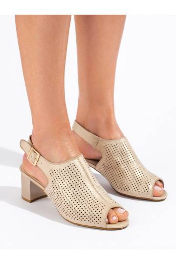Dámské zlaté děrované semišové sandály na podpatku Shelovet