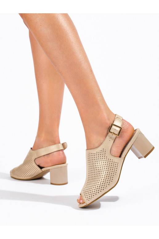 Dámské zlaté děrované semišové sandály na podpatku Shelovet