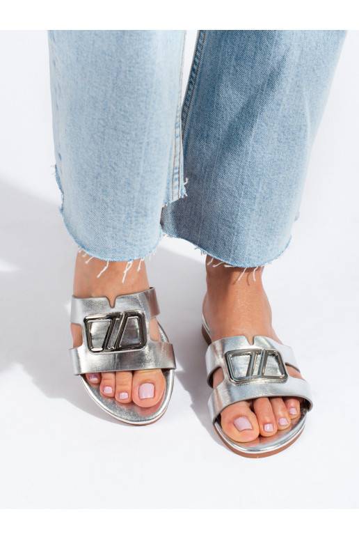 Stříbrné ploché sandály s ozdobou Shelovet