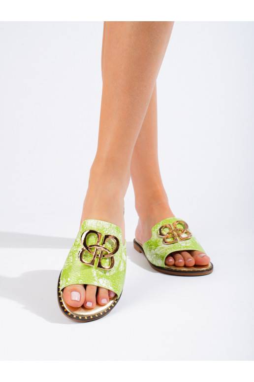 Dámské zelené pantofle se zlatým zdobením Shelovet
