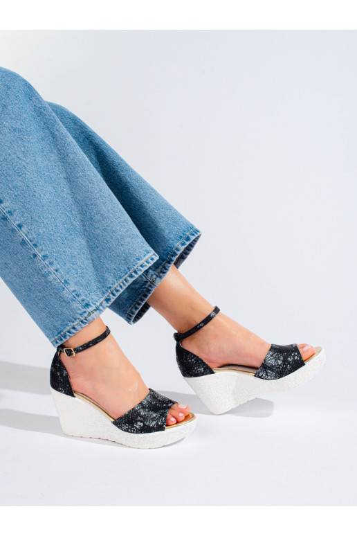 Černo-bílé dámské sandály na klínku Shelovet