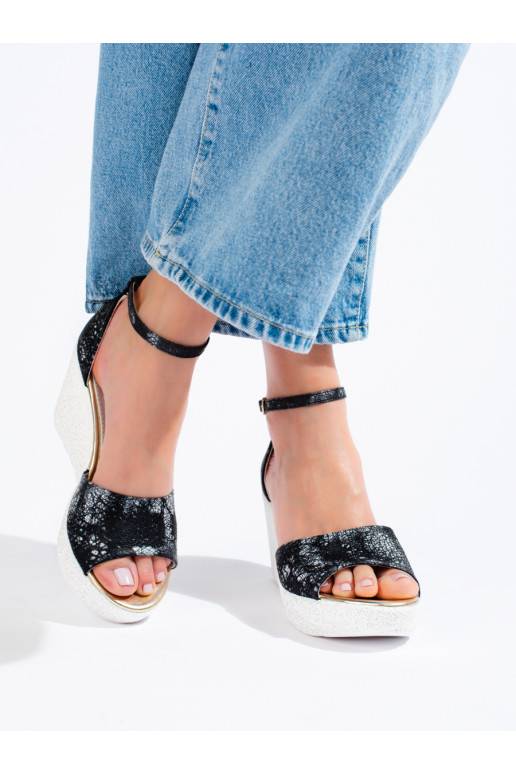 Černo-bílé dámské sandály na klínku Shelovet