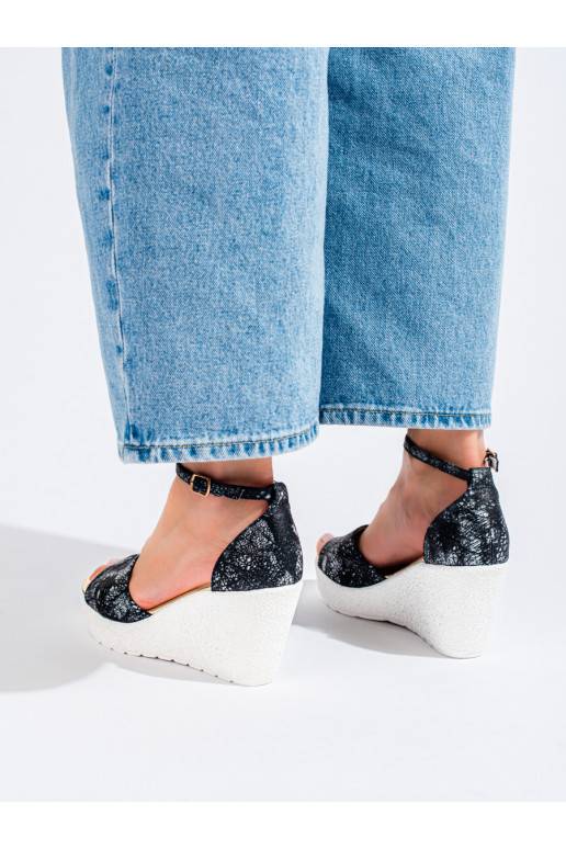 Černo-bílé dámské sandály na klínku Shelovet
