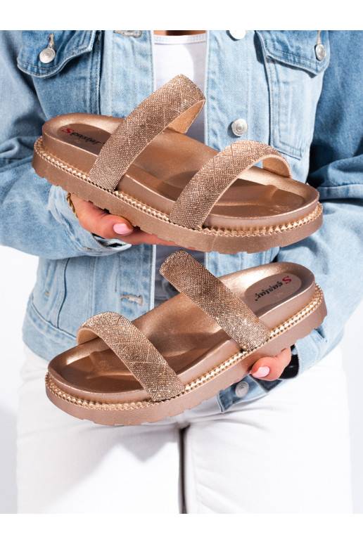 Dámské zlaté pantofle na silné podrážce Shelovet