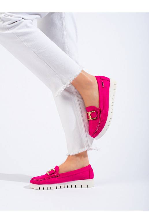 Semišové mokasíny na silné podrážce růžové Shelovet